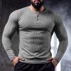 Men Vintage Casual Slim Fit Half Button Long Sleeve Sports T Shirt For Running Basketball Training