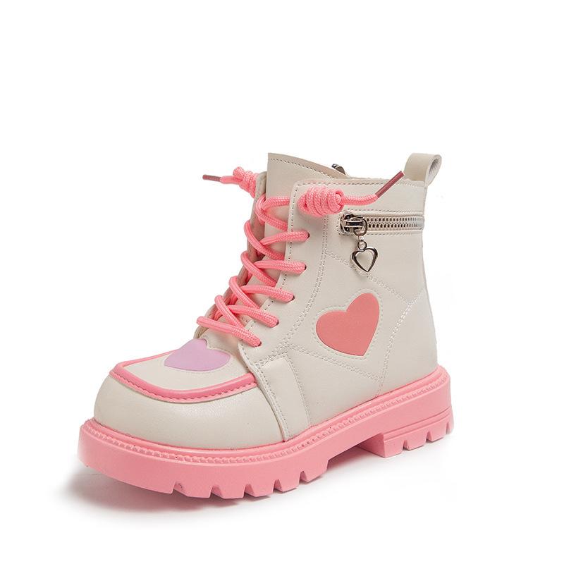 Осенне-зимние модные детские плюшевые короткие сапоги на молнии с сердечками для девочек