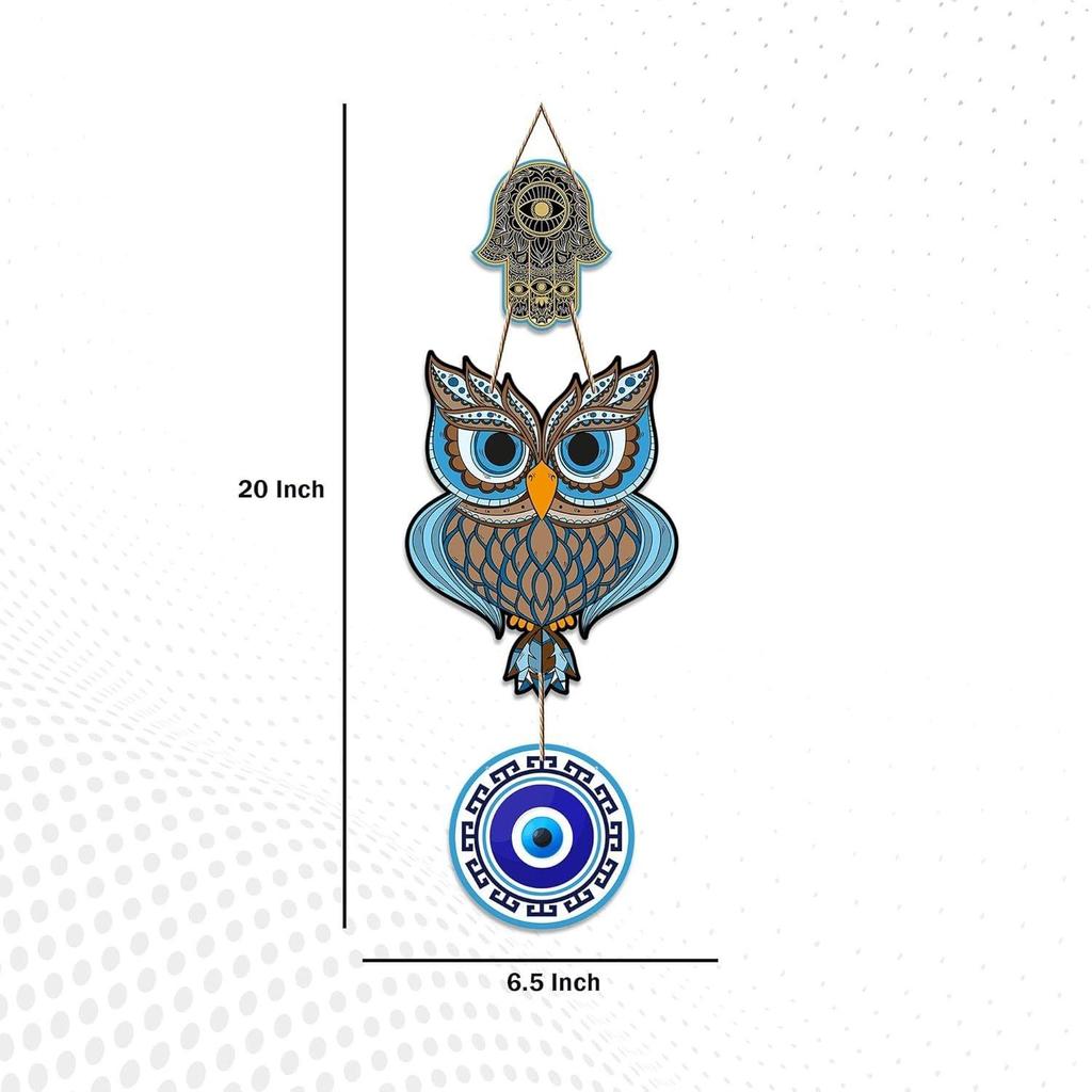 Деревянное настенное украшение в форме совы на удачу и процветание для домашнего декора | Украшение «Рука Хамсы» для гостиной | Современное произведение искусства | Дизайнерский предмет из МДФ | Дверной декор