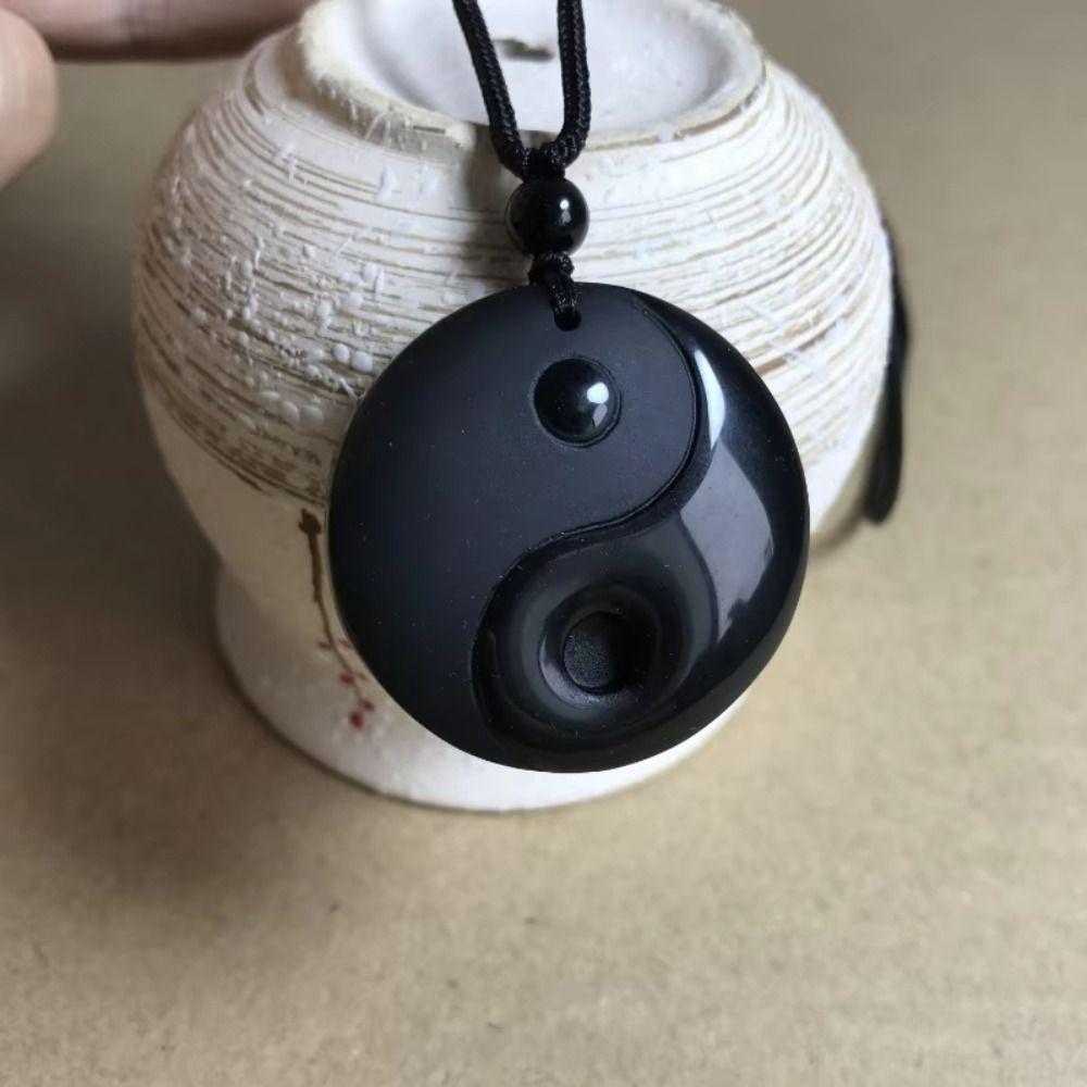 Black Yin Yang Necklace Daily Wear Obsidian Necklace Fashion Tai Chi Pendant Four Seasons