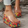 Модные летние прозрачные туфли-шлепанцы на платформе для женщин, клиновидные шлепанцы смешанных цветов, женские уличные шлепанцы с открытым носком, женские шлепанцы