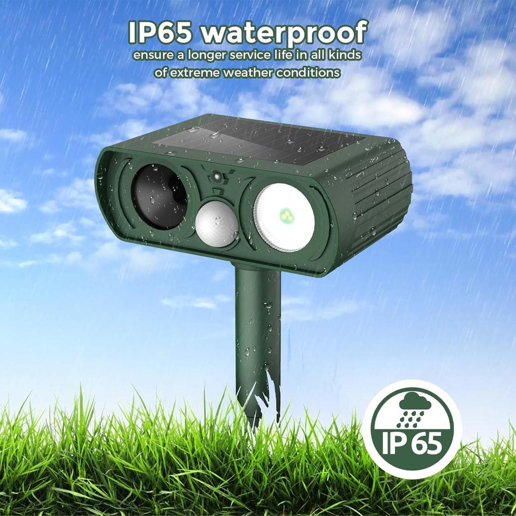 Солнечный ультразвуковой отпугиватель животных на открытом воздухе, водонепроницаемый отпугиватель белок, мышей, енотов, птиц со светодиодной вспышкой для двора, фермы, сада