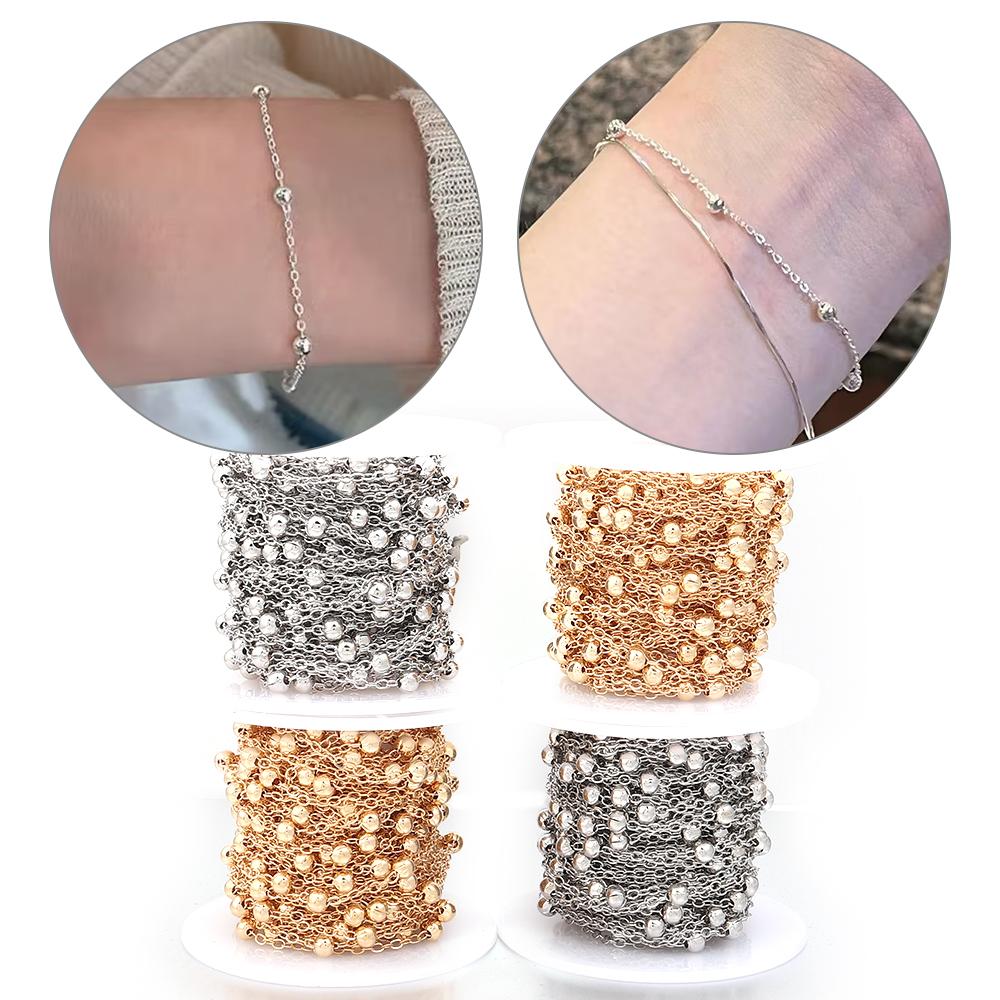 10 yards/roll Metal Golden Beads Chains For Jewelry Making Bulk Ball Link Chains DIY Women Men Necklace Bracelet Accessories