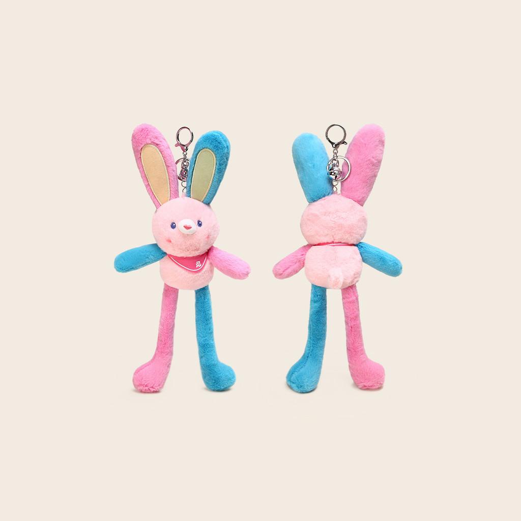 Cute Color Cartoon Blocked Rabbit Plush Toy Pendant With Stretchable Ears