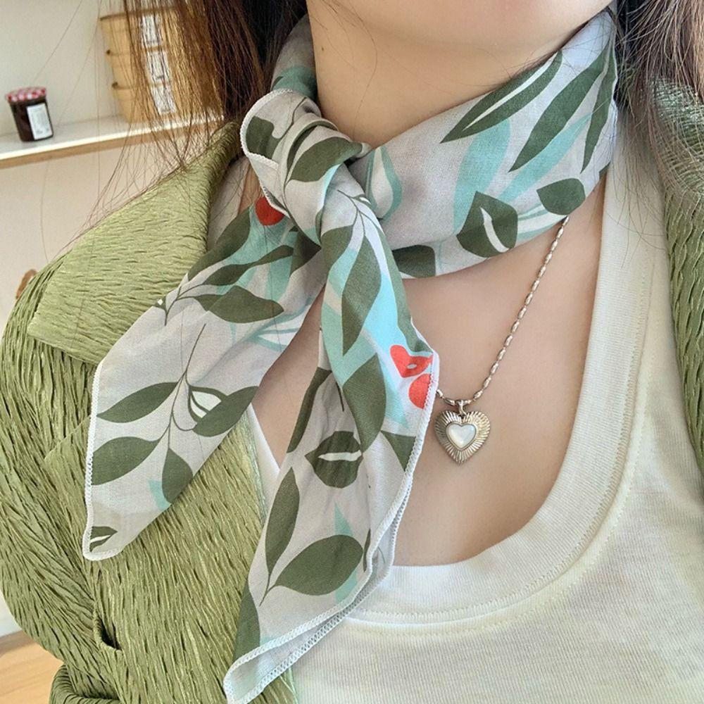 Hair Band Flower Print Scarves Sunscreen Printed Silk Scarf Fashion Small Square Scarf Daily