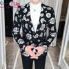 Cozy Up Men Clothing Spring Casual Bronzing Printed Suit Collar Korean Slim