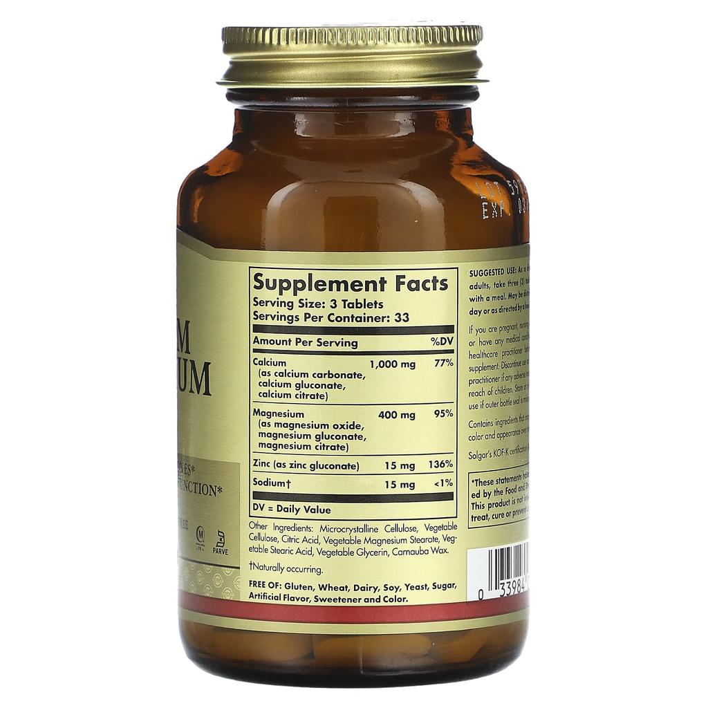 Calcium Magnesium Plus Zinc, 100 Tablets