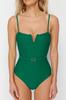Женский купальник нового сезона, зеленый обычный купальник без бретелек с поясом