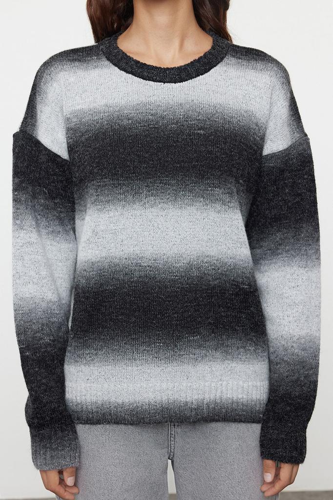 Women's Fashion Stylish Sweater Ecru Soft Textured Color Block Knitwear Sweater