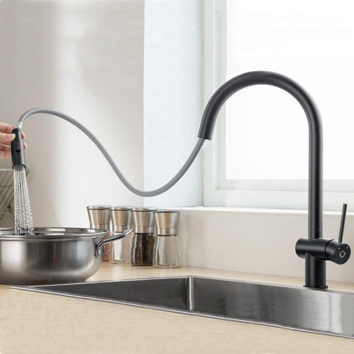 60x45cm Évier de Cuisine avec Égouttoir noir anthracite+mitigeur extractible Noir