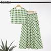 ZANZEA Women Short Sleeve Blouse and Long Skirts Plaid Print Two Piece Sets