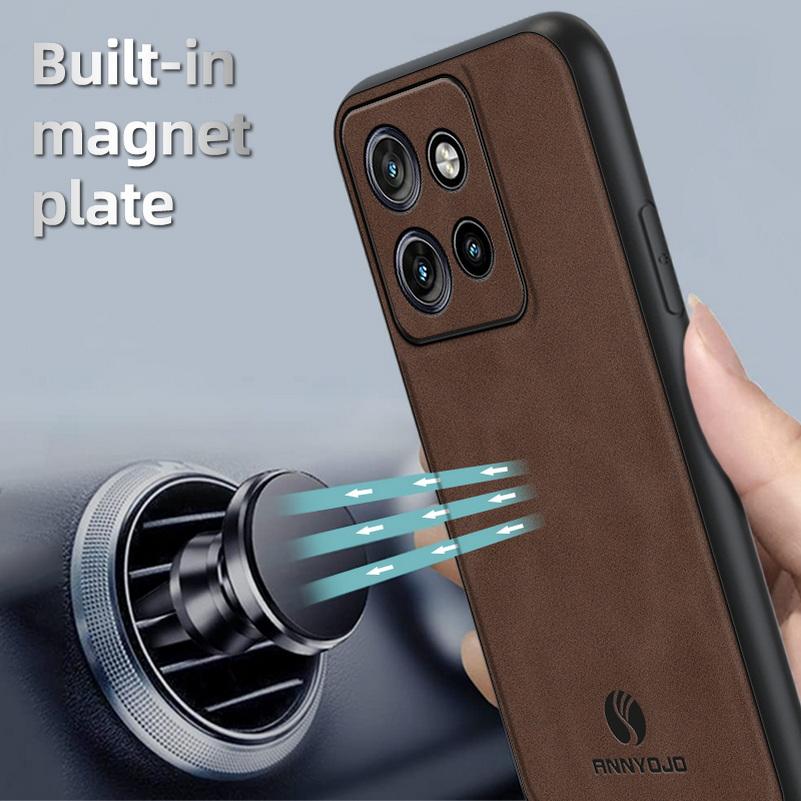 Matte Plain Leather Case For Moto Edge 50 Neo 50 Fusion Edge50 Ultra Pro 40 Neo Edge Built-in Metal Car Mount Holder Cover