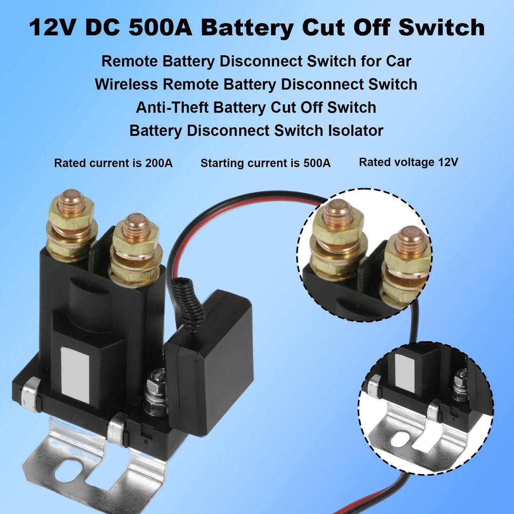 12V DC 500A Battery Cut Off Switch Remote Battery Disconnect Switch Anti-Theft Battery Kill Switch with 2 Remote Control Car Tru
