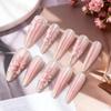 Сладкие Розовые Цветочные Рельефные Кошачий Глаз Короткие Миндалевидные Носимые Ногти - 30 Съемных Штук