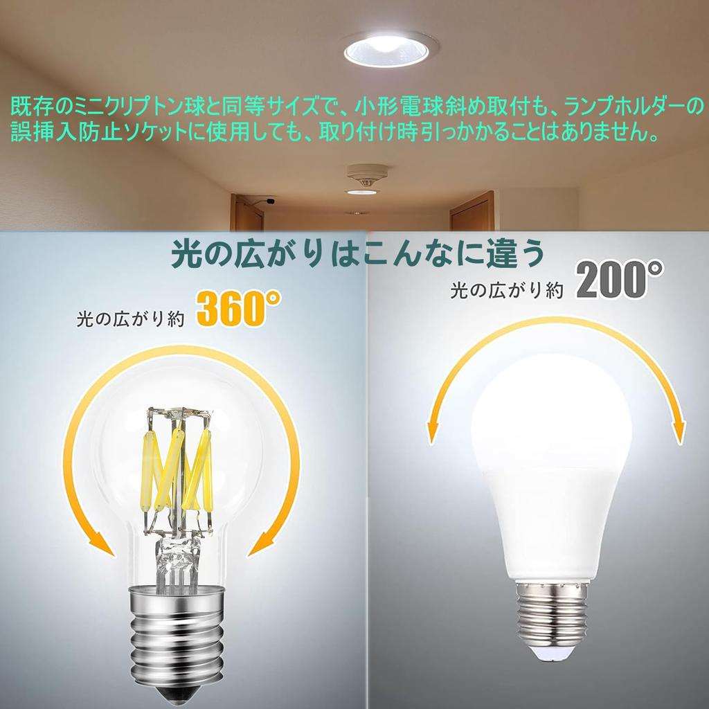 FWAYTECH LED Small Light Bulb E17 Daylight White Equivalent Mini Krypton Light Bulb Dimmer Compatible AC100V Filament LED 4W 485 Lumens Diagonal