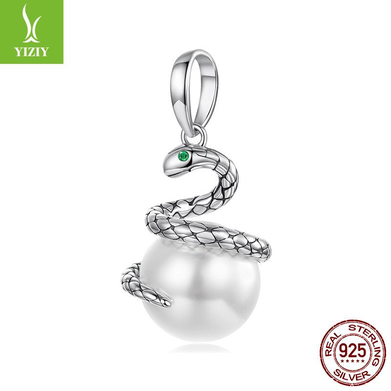 S925 Silver Snake To Run Pendant Accessories, Personalized Retro Spirit Snake Beads Diy Charm Beads