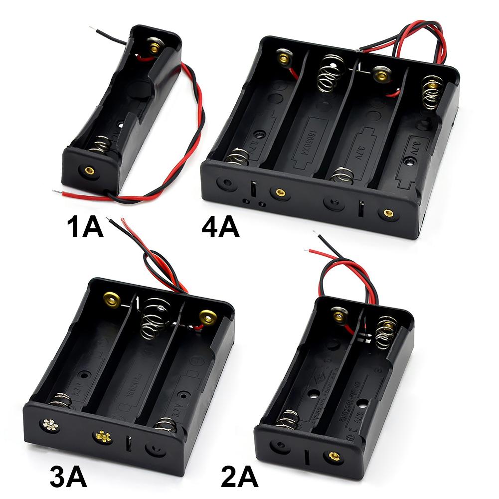 10-1pcs 1 2 3 4 Slot Plastic 18650 Battery Holder with Wire Lead Black 18650 Battery Storage Box Case for 18650 3.7V Battery