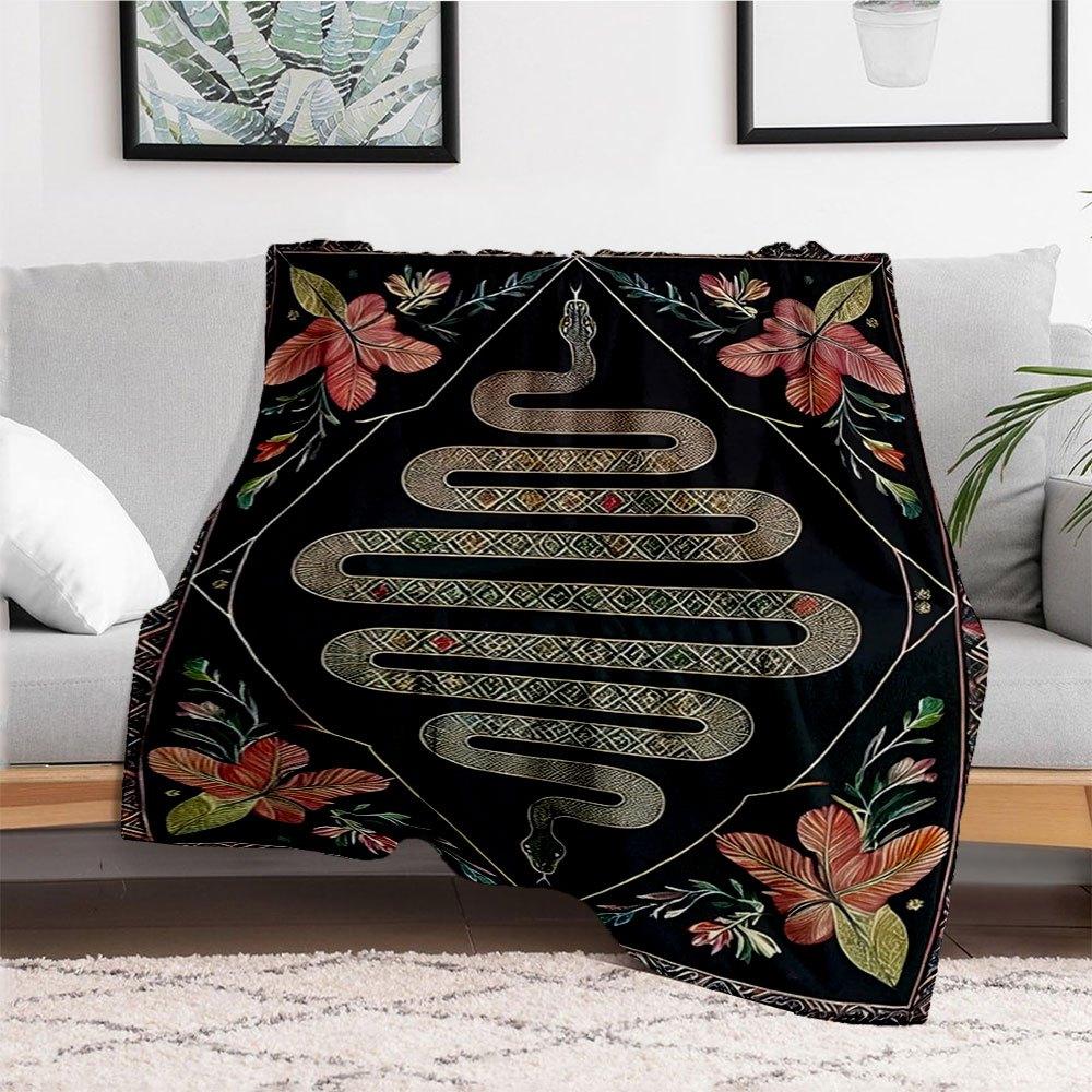 "Bohemian Snake Wall Art: Boho Decor with Flowers"Blanket Flannel Throw Blanket for Sofa, Bed, Travel, Camping, Office, Couch, Chair, And Be