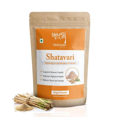 VedViyan Naturals Порошок Шатавари 100 г | Чистый порошок корня Спаржа лекарственная | Аюрведическая травяная добавка для здоровья женщин, гормонального баланса,