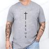 Men's Summer T-Shirts Fashionable Casual Loose Large Cross and Jesus Letter Printed Sports Round Neck Short Sleeve T-shirt Top