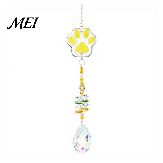 Exquisite Craftsmanship Wind Chime Crystal Cat Paw Chimes, Suncatchers for Windows Hanging, Macaron Color Prism Rainbow Maker Indoor Outdoor