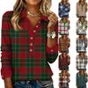 Женский ретро уличный ленивый V-образный вырез, длинный рукав, пуловер с принтом в клетку на пуговицах