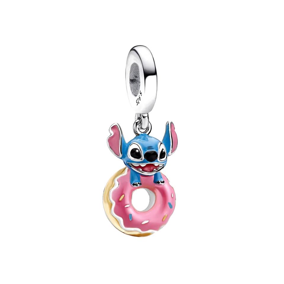 Fashionable 925 Silver Mickey Minnie Stitch Dangle Charms Bracelet Enamel Cartoon DIY Jewelry Gift