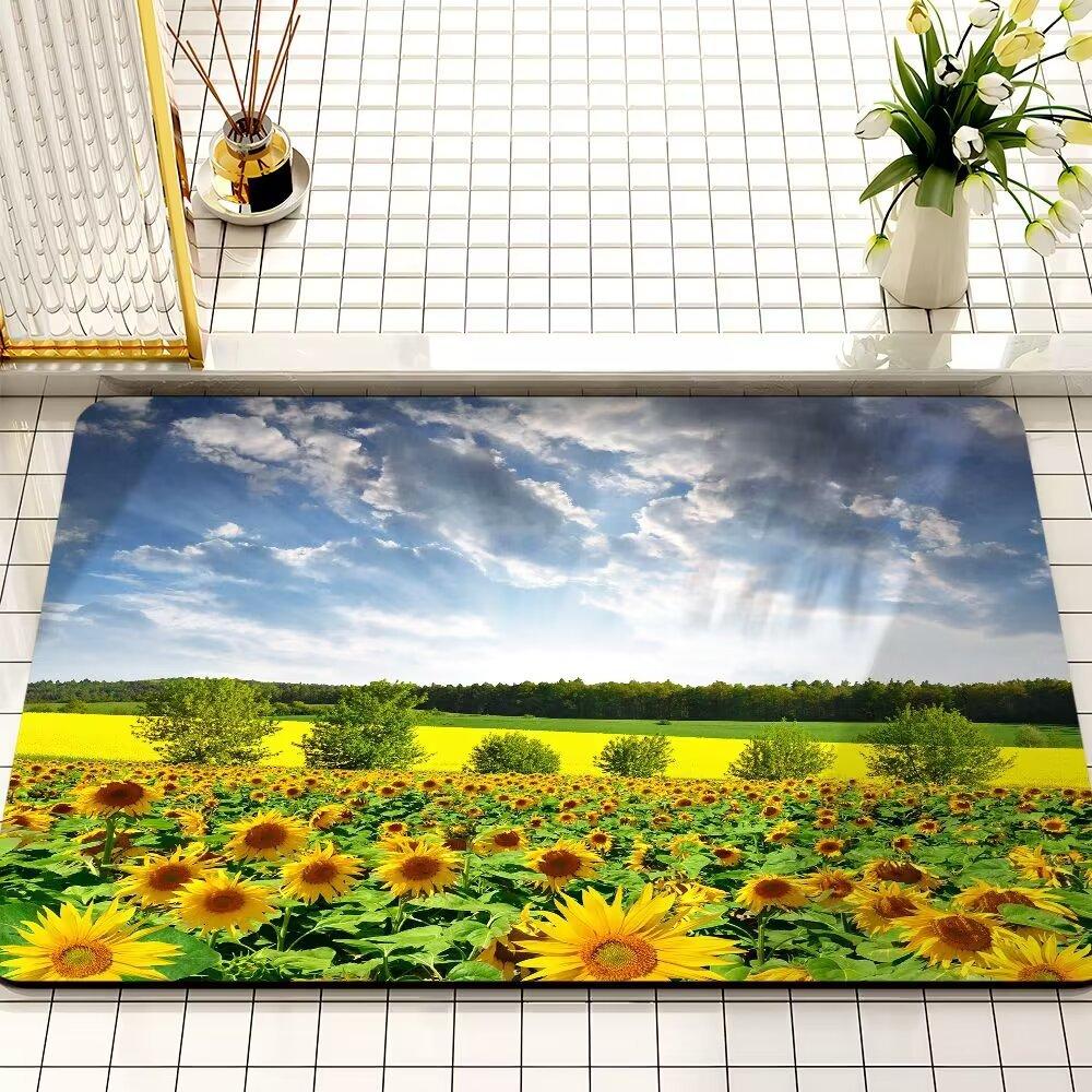 Small Fresh Sunflower Diatom Mud Mat Absorbent Dirty Bathroom Non-slip Mat Toilet Toilet Quick Drying Door Mat