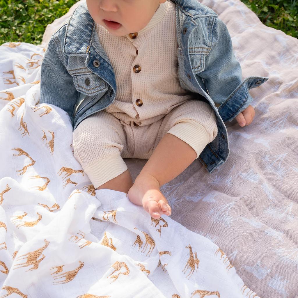 Aiden and Aney Authentic Japanese Swaddle Set of 2 Newborn Night Cry Prevention Gauze Baby Baby Gift Safari Dreams Organic Swaddles ASWO20008 120 X