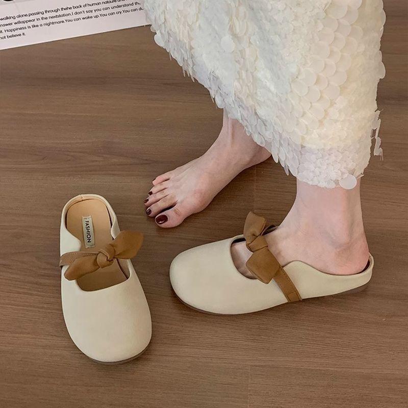 Flat-bottomed Bag Head Half Slippers Women's Shoes Wear New Spring and Summer Pregnant Women Lazy Half Tray Gentle Evening Cool Slippers