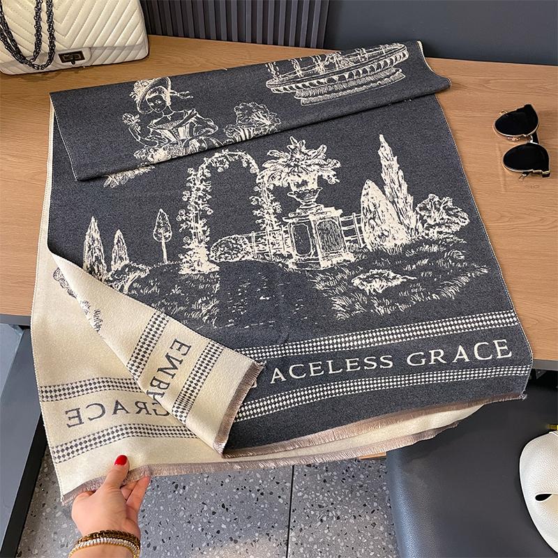 New Luxury Design Winter Two-Sided Cashmere Scarves Noble Manor Jacquard Women Thicken Wrap Shawl Ladies Wool Pashmina Scarf