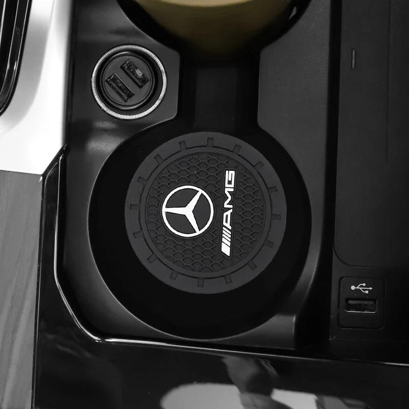 2025 Горячие 2 шт. Автомобильная подставка под стакан ПВХ Логотип Подставка под стакан с водой Противоскользящий коврик Для Mercedes Benz AMG GLE GLS CLS GLC CLA GLA GLK ML C197 R231 W1