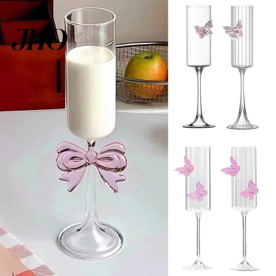Wine Glass Champagne Flutes with 3D Pink Butterfly Decoration Drinkware Faux Crystal Wedding Party Anniversary Glasses Lightweight Glassware