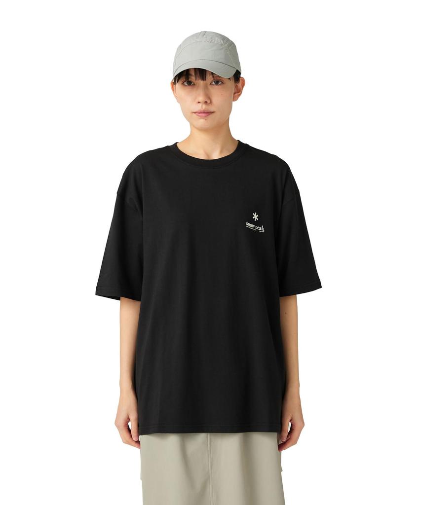 Snow Peak Soft Cotton Relaxed Logo Short Black T-Shirt TS-25AU006, Sleeve, Men's/Women's, XL,