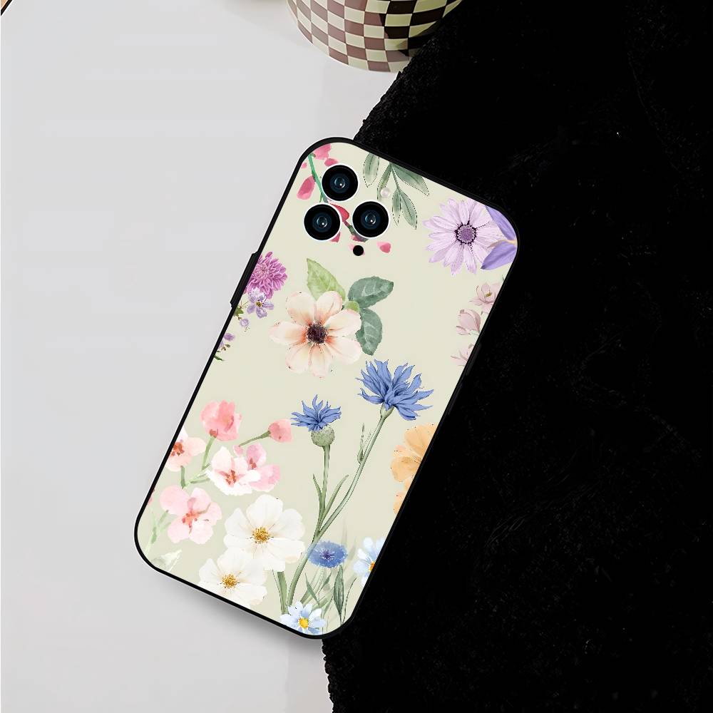 Художественный цветок Для IPhone 13,17,11,12,16,14,15,Plus,Pro Max Мягкий силиконовый черный чехол для телефона