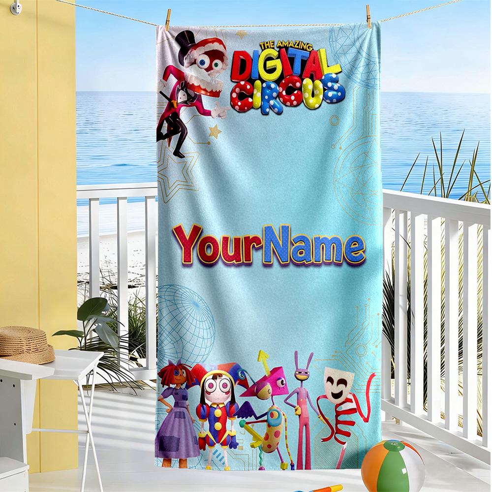 Digital Circus Personalized Text Beach Towel Soft Durable Quick-Dry Ideal for Travel Outdoor Swim Pool Yoga Surf Camping Hiking Gym Gift Holiday