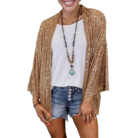 Женский осенне-зимний свободный кардиган, пальто с открытой передней частью и длинными рукавами, блестящая верхняя одежда с блестками, вечерние блестящая шаль, куртка