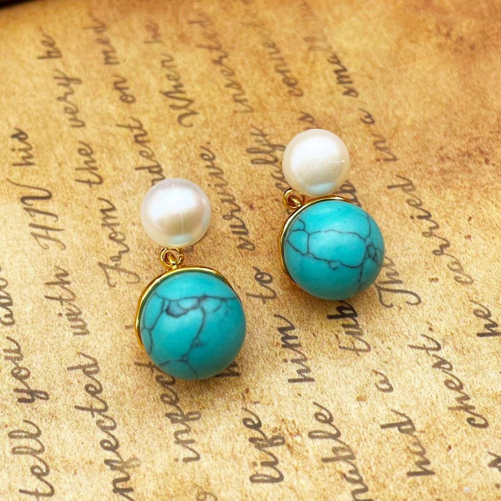 Винтажные французские серьги с бирюзой и жемчугом для женщин