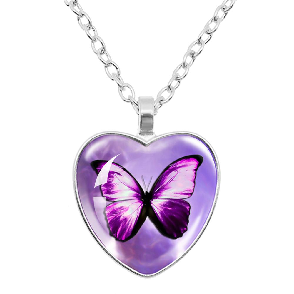 Personalized Fashion Retro Butterfly Heart Shaped Pendant Necklace Women's Birthday Gift Jewelry Handmade Creative Gift