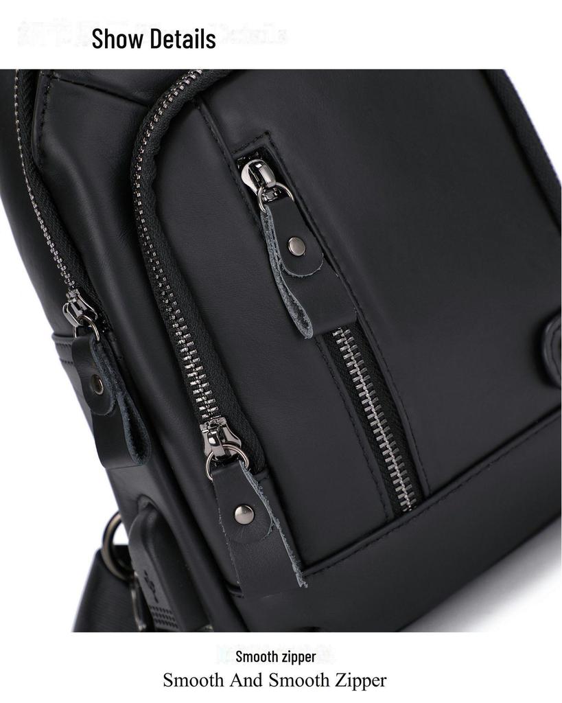 Genuine Leather Men's USB Charging Chest Bag - Business Casual Single Shoulder Messenger Bag