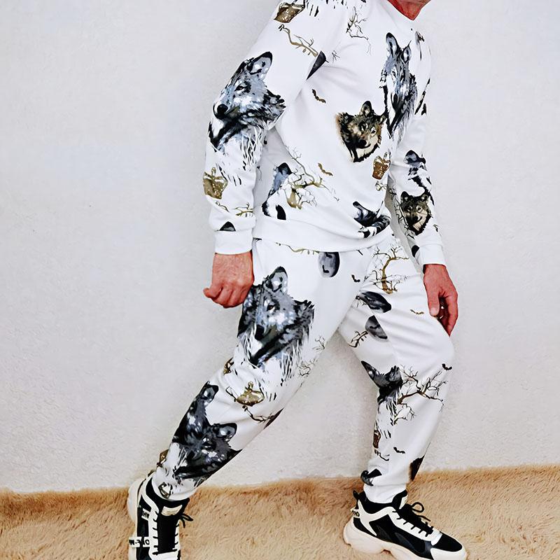2 шт./компл., повседневный спортивный костюм, мужская осенняя толстовка с принтом, брюки, красивый комплект из двух предметов
