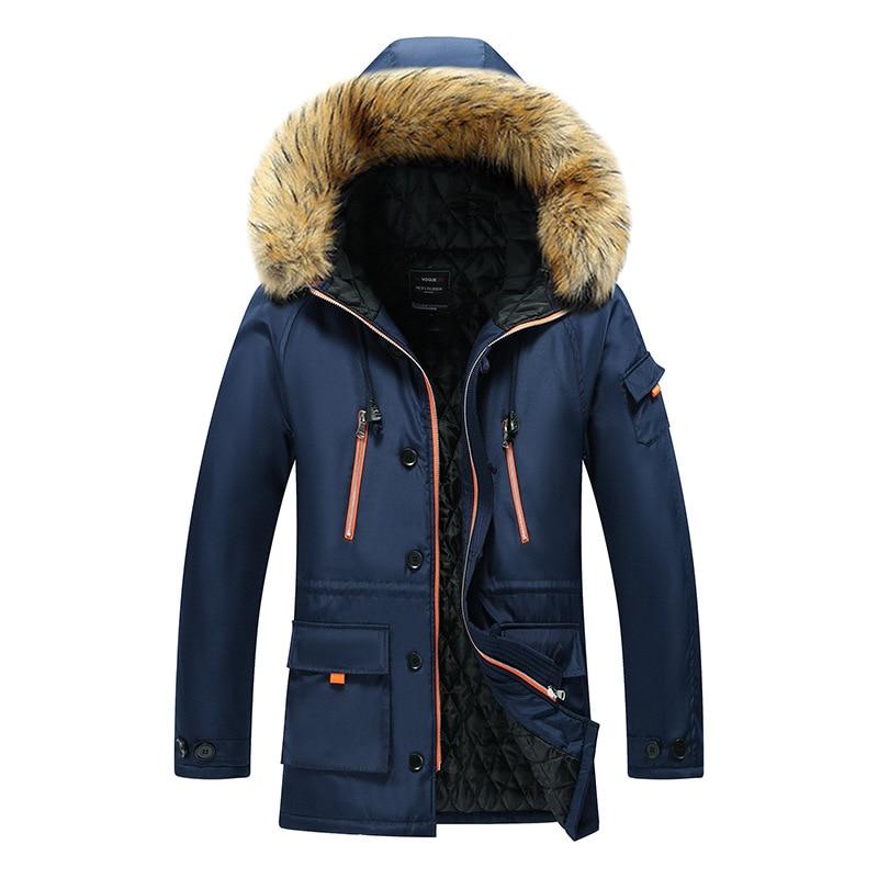 Mens Warm Thick Thermal Outdoor Overcoat Zipper Multi-pocket Men Winter Jacket Fur Collar Casual Hooded Parka Down Jackets