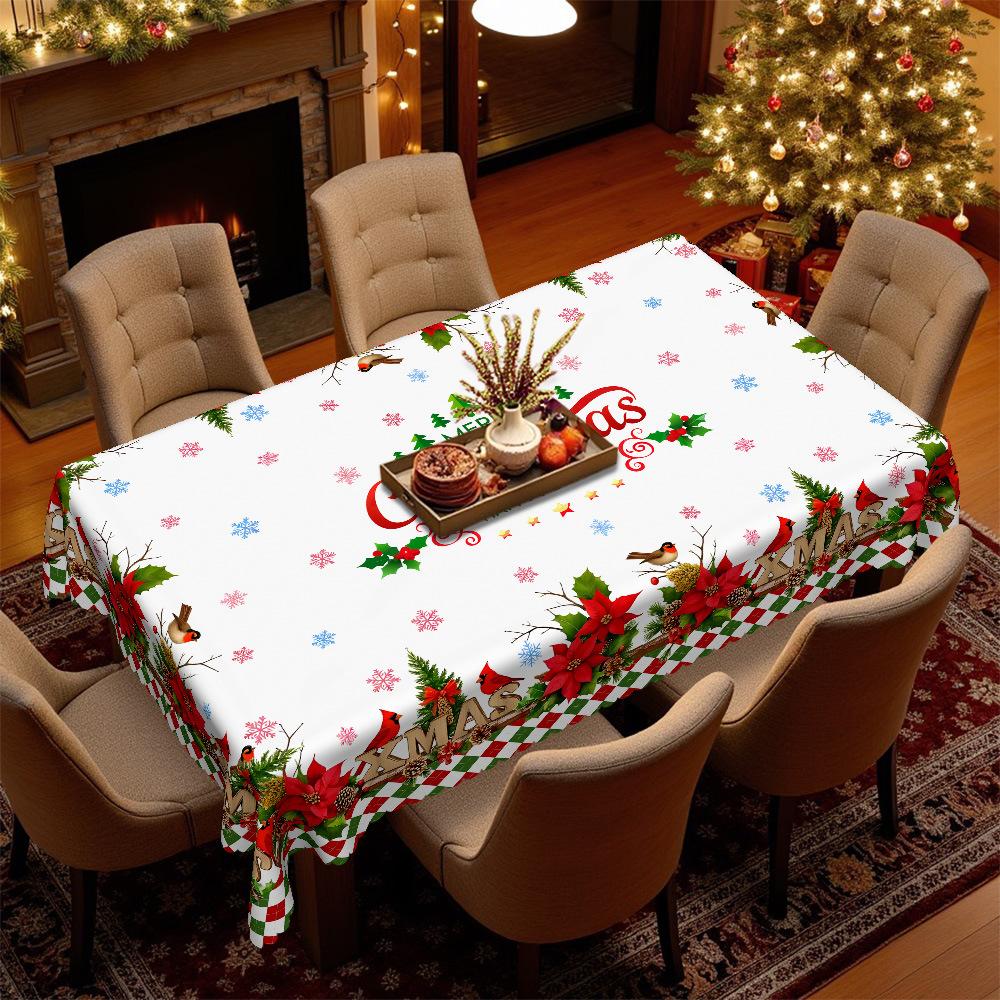 Christmas Table Cloth, Light Luxury And Retro, Flower And Bird Printing, Waterproof And Oil-Proof Leave-In, Christmas Table Decoration