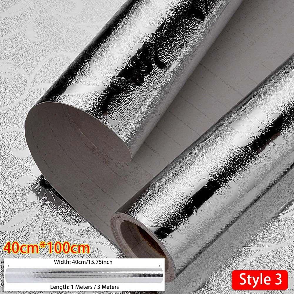 1 Roll Aluminum Foil Oil-proof Wallpaper High Temperature Cabinet Contact Paper  Home Kitchen