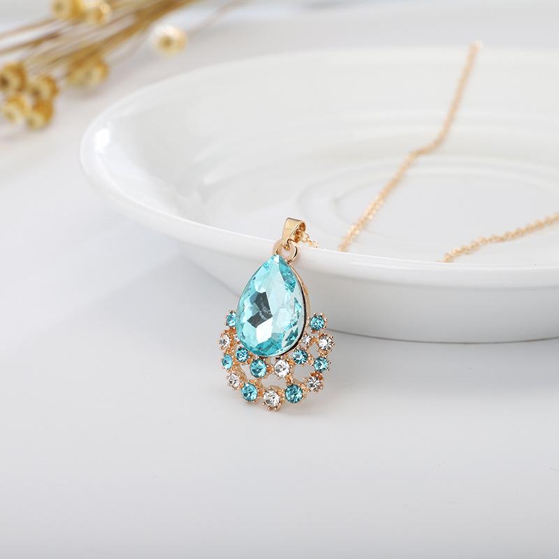 1set/3pcs (Necklace + Earrings) Women's Elegant Jewelry Set Fashion Jewelry Crystal Gemstone Diamond Drop Pendant Set Accessories