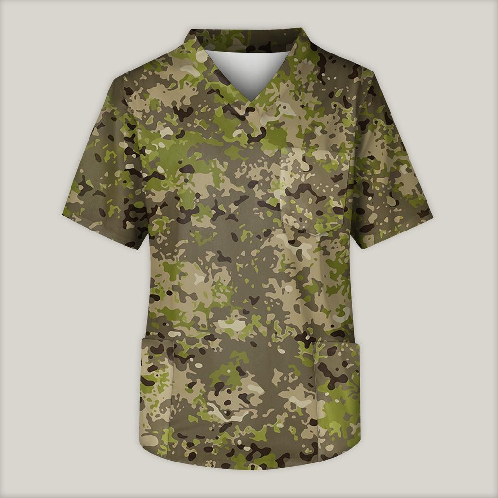 Мужская рабочая блузка с короткими рукавами и v-образным вырезом с принтом, топ с нагрудным карманом