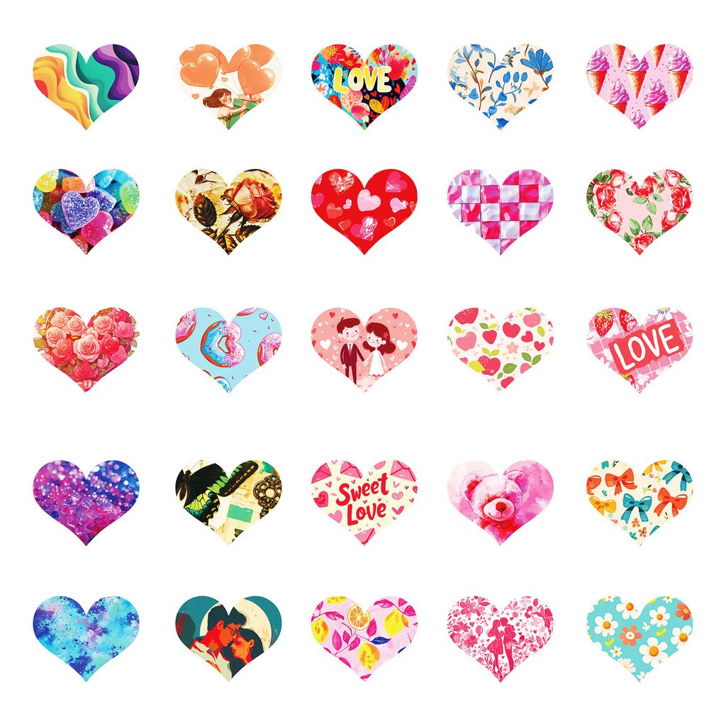 50 Премиальных PP Наклеек-Сердечек на День Святого Валентина для Ноутбука, Холодильника, Скейтборда, Водного Стакана, Водонепроницаемые Декоративные Наклейки