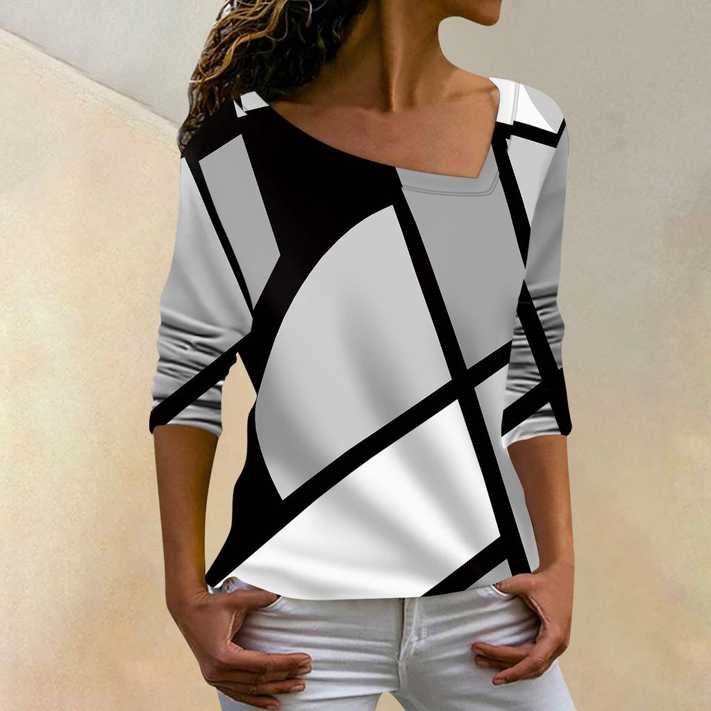 Women's Fashion Casual Sloping Collar Hoodie Irregular Striped Long Sleeve T-shirt Top