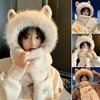 Cute Ear Women Beanies Caps Thickened Plush Ear Protection Caps Hat Scarf Gloves Set Cycling