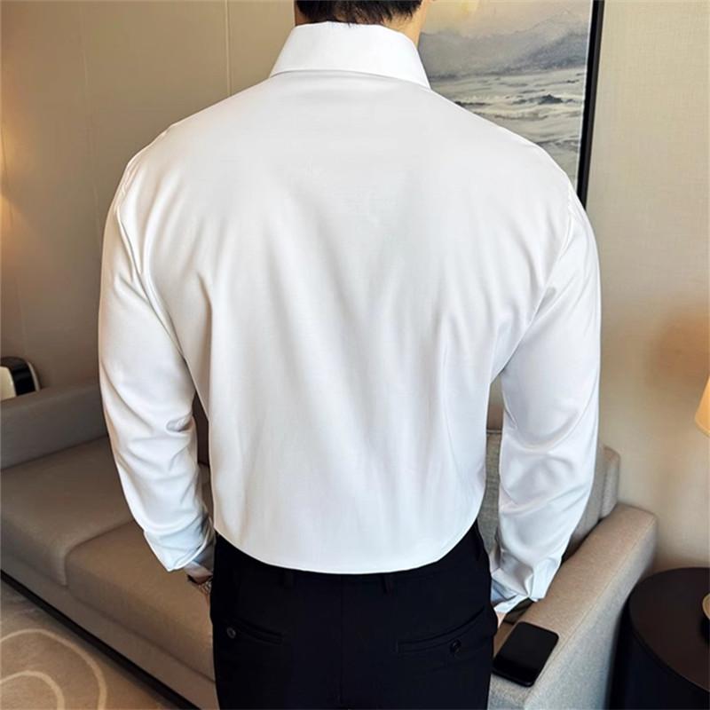 Men's Turn Down Collar Shirt Long Sleeved Autumn Solid Color Casual Slim Fit Shirt Korean Fashion Mens Clothing